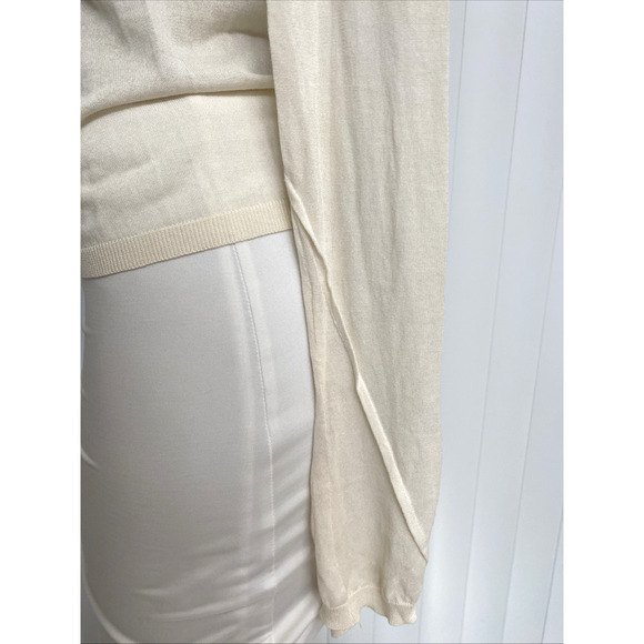 Liviana Conti Long Sleeve Top Blouse Silk Cotton Ivory V neck Knit Button M - Picture 4 of 9